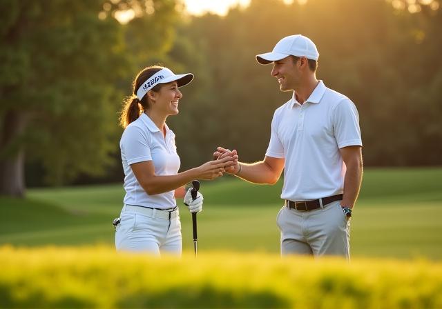 Ein Golfspieler gratuliert seinem Partner auf dem Grün des Coral Tee Golf Club